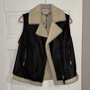 Coach Black and Cream Shearling Vest with Zipper Details